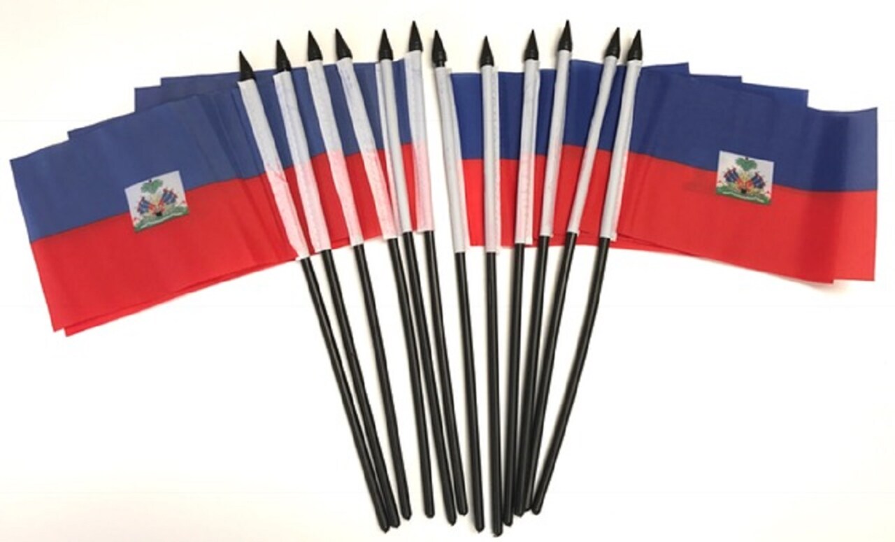 Pack of 12 Haiti Mini Flags – 4"x6" Polyester Desk & Hand Waving Set